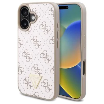 Калъф за iPhone 16 - Guess Hardcase 4G Triangle Metal Metal Logo (GUHCP16SPG4GPH) - Бял