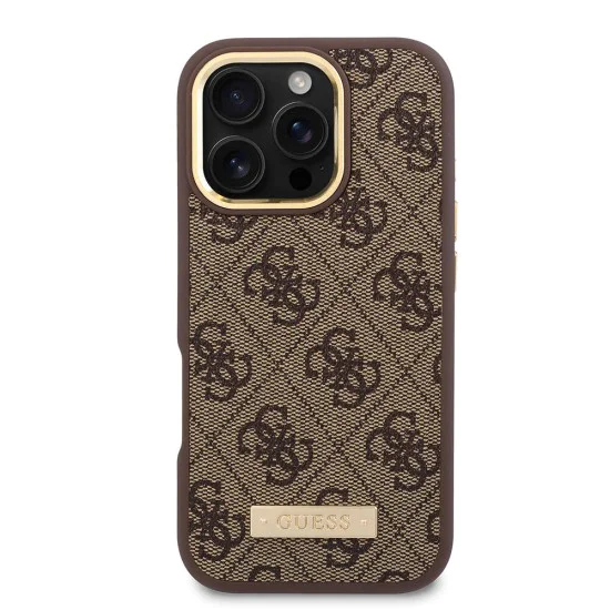 Калъф за iPhone 16 Pro - Guess Hardcase 4G Logo Plate MagSafe (GUHMP16LU4GPRB) - Син