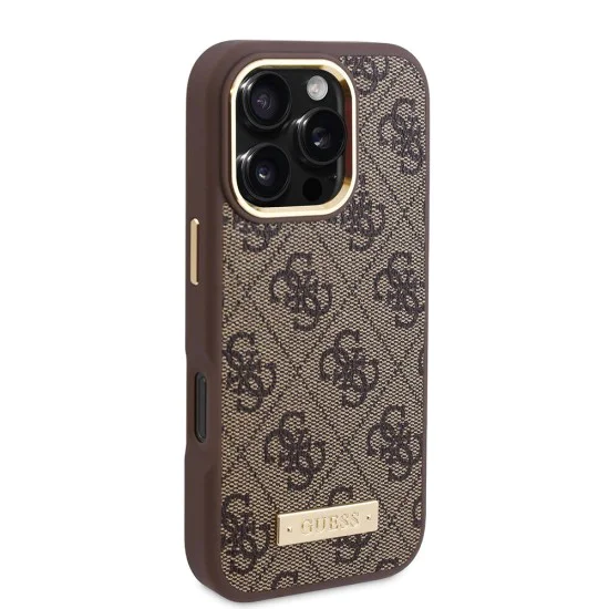 Калъф за iPhone 16 Pro - Guess Hardcase 4G Logo Plate MagSafe (GUHMP16LU4GPRB) - Син