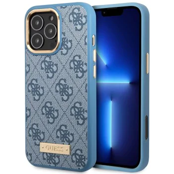 Калъф за iPhone 16 Pro - Guess Hardcase 4G Logo Plate MagSafe (GUHMP16LU4GPRB) - Син