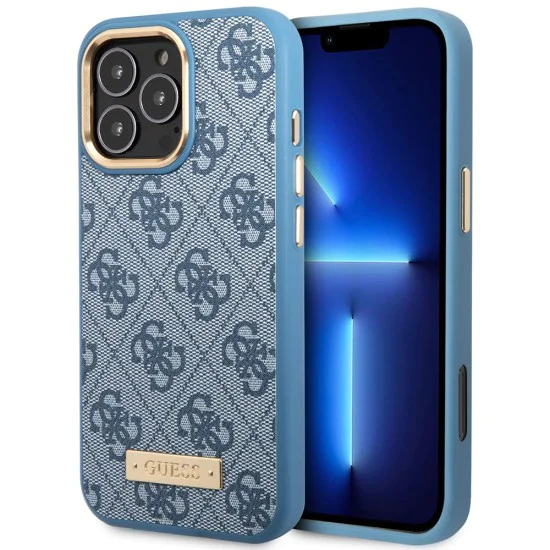 Калъф за iPhone 16 Pro - Guess Hardcase 4G Logo Plate MagSafe (GUHMP16LU4GPRB) - Син