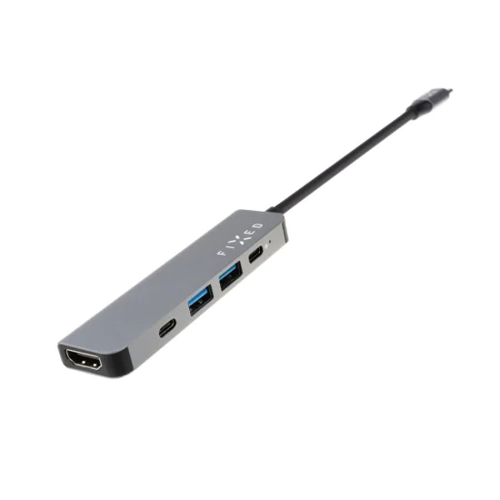 Хъб 2 x USB, Type-C, HDMI, Full HD, 5 Gbit/s, 100W - Фиксиран (FIXHU-MN-GR) - Сив