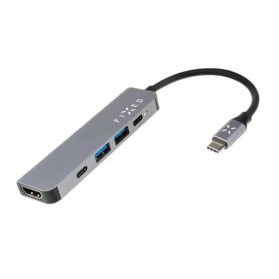 Хъб 2 x USB, Type-C, HDMI, Full HD, 5 Gbit/s, 100W - Фиксиран (FIXHU-MN-GR) - Сив