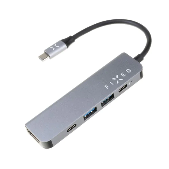 Хъб 2 x USB, Type-C, HDMI, Full HD, 5 Gbit/s, 100W - Фиксиран (FIXHU-MN-GR) - Сив