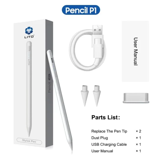 Активен стилус за iPad, Palm Rejection, 140mAh - Lito (P1) - Бял