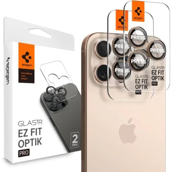 Протектор за камера за iPhone 16 Pro (комплект 2) - Spigen Glas.tR Optik EZ Fit Pro - Desert Titanium