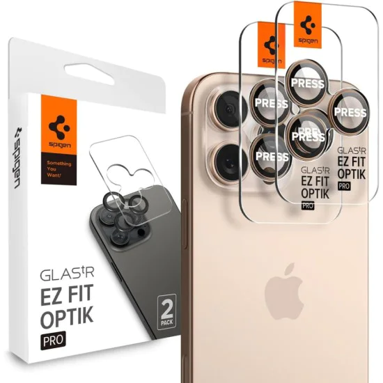 Протектор за камера за iPhone 16 Pro (комплект 2) - Spigen Glas.tR Optik EZ Fit Pro - Desert Titanium