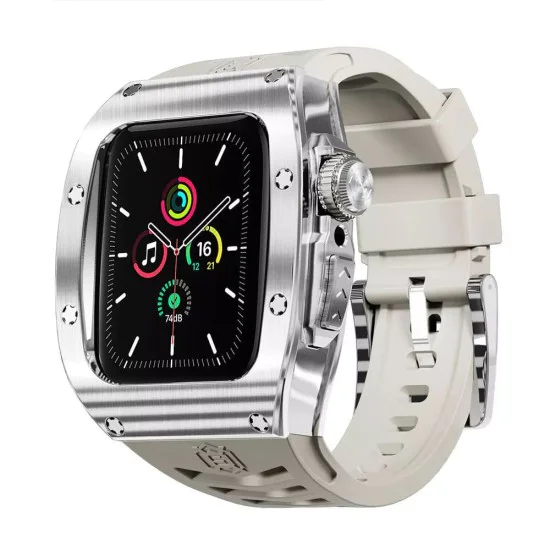 Калъф за Apple Watch 7/8/9 (45mm) + каишка - ShellBox Waterproof IP68 - Silver