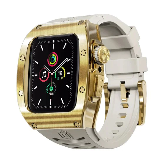 Калъф за Apple Watch 7/8/9 (45mm) + каишка - ShellBox Waterproof IP68 - Gold