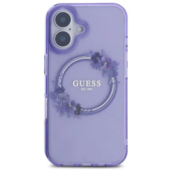 Калъф за iPhone 16 - Guess IML Flowers Wreath MagSafe (GUHMP16SHFWWFCU) - Лилав