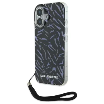 Калъф за iPhone 16 Plus - Karl Lagerfeld Hardcase (KLHCHCP16MHZBZPKCCU) - лилава зебра с кабел