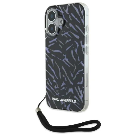 Калъф за iPhone 16 Plus - Karl Lagerfeld Hardcase (KLHCHCP16MHZBZPKCCU) - лилава зебра с кабел