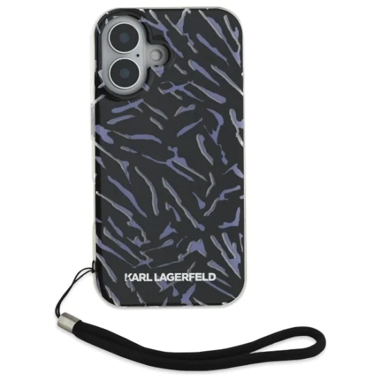 Калъф за iPhone 16 Plus - Karl Lagerfeld Hardcase (KLHCHCP16MHZBZPKCCU) - лилава зебра с кабел