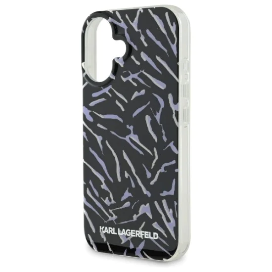 Калъф за iPhone 16 Plus - Karl Lagerfeld Hardcase (KLHCHCP16MHZBZPKCCU) - лилава зебра с кабел