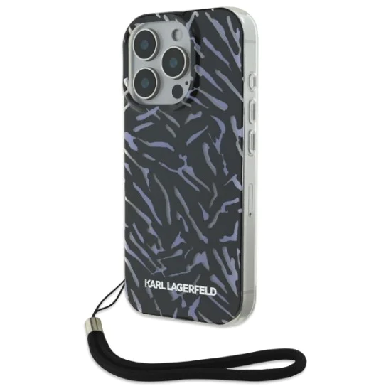 Калъф за IPhone 16 Pro Max - твърд калъф Karl Lagerfeld (KLHCP16XHZBZPKCCU) - лилава зебра с кабел
