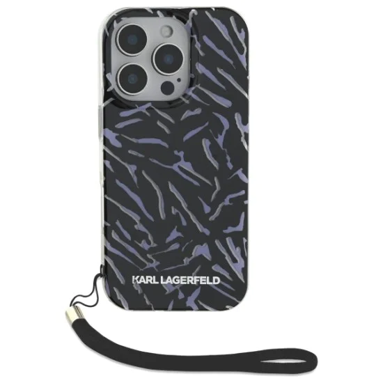 Калъф за IPhone 16 Pro Max - твърд калъф Karl Lagerfeld (KLHCP16XHZBZPKCCU) - лилава зебра с кабел
