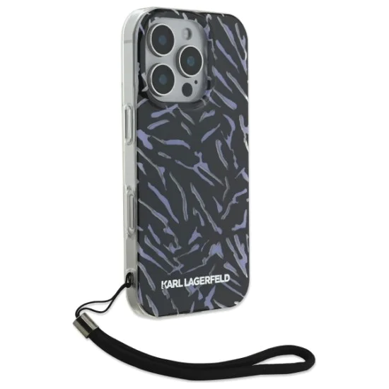 Калъф за IPhone 16 Pro Max - твърд калъф Karl Lagerfeld (KLHCP16XHZBZPKCCU) - лилава зебра с кабел
