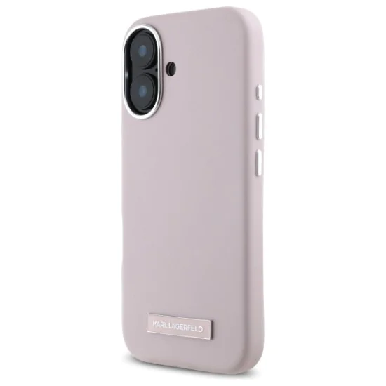 Калъф за IPhone 16 - Karl Lagerfeld Leather MagSafe (KLHMP16SPGMSRPP) - Pink FW Metal Plate