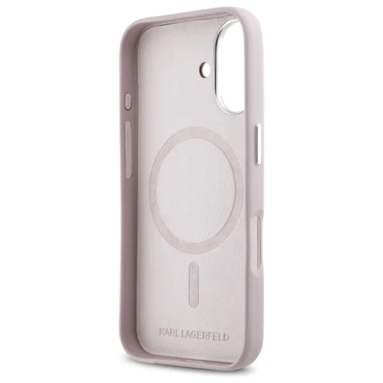 Калъф за IPhone 16 - Karl Lagerfeld Leather MagSafe (KLHMP16SPGMSRPP) - Pink FW Metal Plate