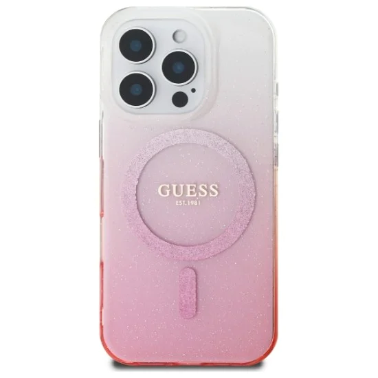 Калъф за iPhone 16 Pro - Guess IML Glitter Glitter Gradient MagSafe (GUHMP16LHGRHGRCELP) - Розов