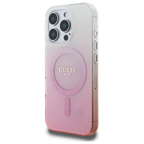 Калъф за iPhone 16 Pro - Guess IML Glitter Glitter Gradient MagSafe (GUHMP16LHGRHGRCELP) - Розов