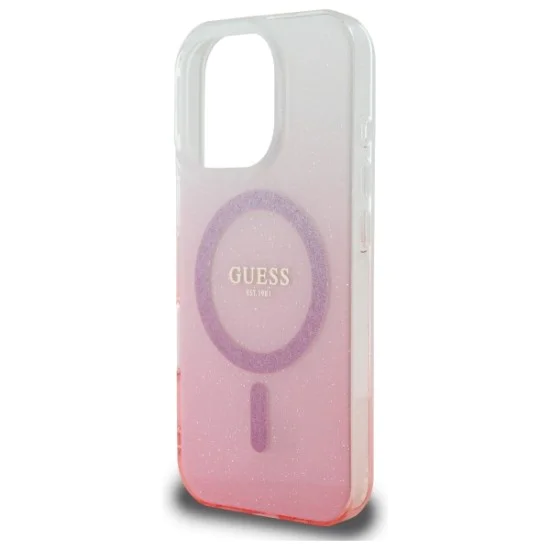 Калъф за iPhone 16 Pro - Guess IML Glitter Glitter Gradient MagSafe (GUHMP16LHGRHGRCELP) - Розов