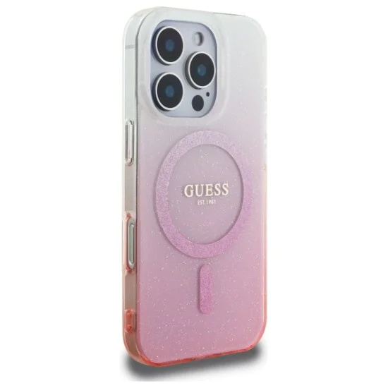 Калъф за iPhone 16 Pro - Guess IML Glitter Glitter Gradient MagSafe (GUHMP16LHGRHGRCELP) - Розов