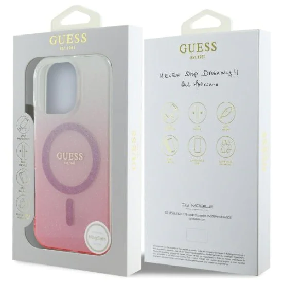 Калъф за iPhone 16 Pro - Guess IML Glitter Glitter Gradient MagSafe (GUHMP16LHGRHGRCELP) - Розов