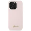Калъф за iPhone 16 Pro Max - Guess Silicone Script Metal Logo & Frame (GUHCP16XSMSMBSLP) - светло розов