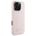 Калъф за iPhone 16 Pro Max - Guess Silicone Script Metal Logo & Frame (GUHCP16XSMSMBSLP) - светло розов