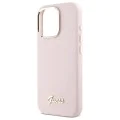 Калъф за iPhone 16 Pro Max - Guess Silicone Script Metal Logo & Frame (GUHCP16XSMSMBSLP) - светло розов