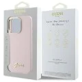 Калъф за iPhone 16 Pro Max - Guess Silicone Script Metal Logo & Frame (GUHCP16XSMSMBSLP) - светло розов