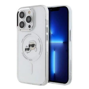 Калъф за iPhone 14 Pro - Karl Lagerfeld IML MagSafe (KLHMP14LHLHLSKCH) - Бял метал Karl&Choupette Head