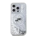 Калъф за iPhone 15 Pro Max - Karl Lagerfeld Liquid Glitter MagSafe (KLHMP15XLGKCSGH) - Transparent Karl&Choupette Head