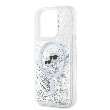 Калъф за iPhone 15 Pro Max - Karl Lagerfeld Liquid Glitter MagSafe (KLHMP15XLGKCSGH) - Transparent Karl&Choupette Head