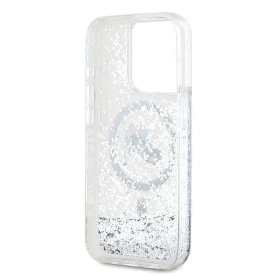Калъф за iPhone 15 Pro Max - Karl Lagerfeld Liquid Glitter MagSafe (KLHMP15XLGKCSGH) - Transparent Karl&Choupette Head