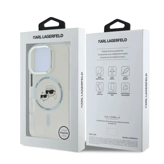 Калъф за iPhone 16 Pro - Karl Lagerfeld IML MagSafe (KLHMP16LHLHLSKCH) - Бял метал Karl&Choupette Head