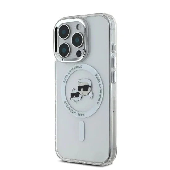 Калъф за iPhone 16 Pro - Karl Lagerfeld IML MagSafe (KLHMP16LHLHLSKCH) - Бял метал Karl&Choupette Head