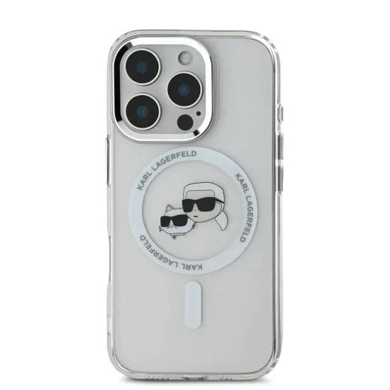 Калъф за iPhone 16 Pro - Karl Lagerfeld IML MagSafe (KLHMP16LHLHLSKCH) - Бял метал Karl&Choupette Head