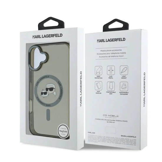 Калъф за iPhone 16 Plus - Karl Lagerfeld IML MagSafe (KLHMP16MHLSKCK) - Metal Karl&Choupette Head
