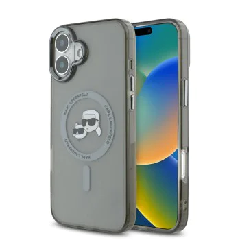 Калъф за iPhone 16 Plus - Karl Lagerfeld IML MagSafe (KLHMP16MHLSKCK) - Metal Karl&Choupette Head