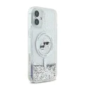 Калъф за iPhone 16 - Karl Lagerfeld Glitter Liquid MagSafe (KLHMP16SLGKKCSGH) - Transparent Karl&Choupette Head