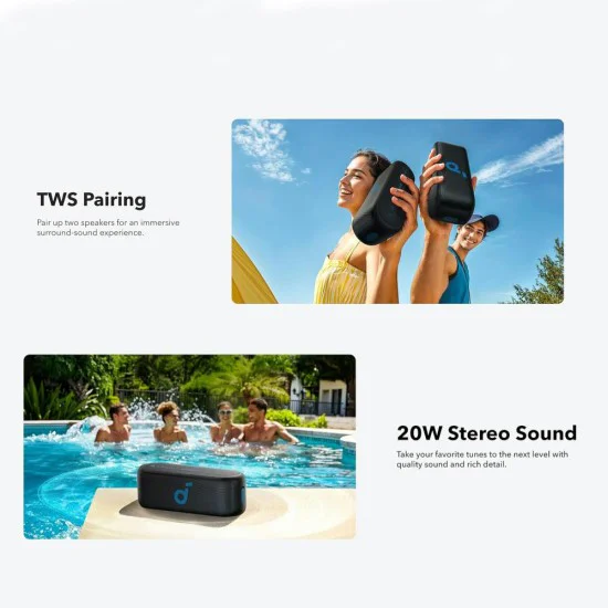 Водоустойчив преносим високоговорител IPX7, True Wireless Stereo, 20W - Anker Soundcore Select 2S (A3171011) - черен