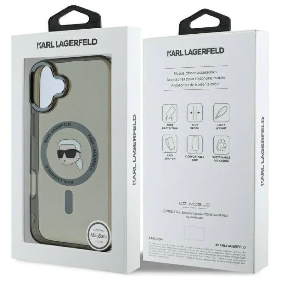 Калъф за iPhone 16 Plus - Karl Lagerfeld IML MagSafe (KLHMP16MHLSKIK) - Karl`s Head