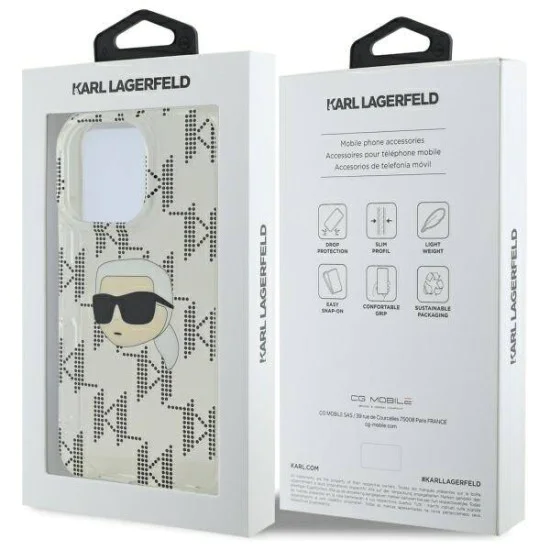 Калъф за iPhone 16 Pro - Karl Lagerfeld IML Luxury Electroplated (KLHCP16LHKLKLKPKHT) - Transparent Karl Head