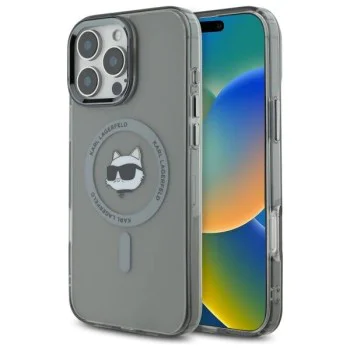Калъф за iPhone 16 Pro - Karl Lagerfeld IML MagSafe (KLHMP16LHLHLSCHK) - Metal Choupette`s Head