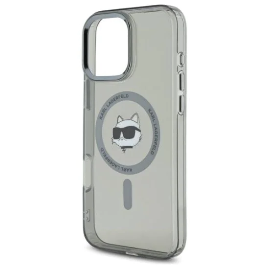 Калъф за iPhone 16 Pro - Karl Lagerfeld IML MagSafe (KLHMP16LHLHLSCHK) - Metal Choupette`s Head