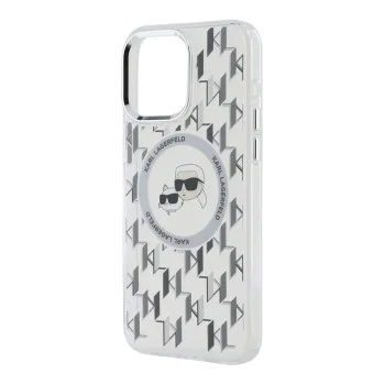 Калъф за iPhone 15 - Karl Lagerfeld IML MagSafe (KLHMP15SHMCKMMHT) - Прозрачен монограм Karl&Choupette Head