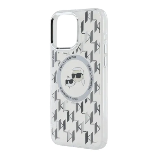 Калъф за iPhone 15 - Karl Lagerfeld IML MagSafe (KLHMP15SHMCKMMHT) - Прозрачен монограм Karl&Choupette Head