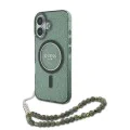 Калъф за iPhone 16 Plus - Guess IML Glitter with Pearl Strap MagSafe (GUHMP16MHGCGCRELSA) - Зелен